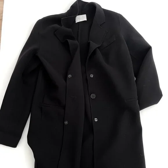 Sandro Paris Long Black Coat Single Breasted 1-Button Size 8 Medium / Large - Picture 12 of 14